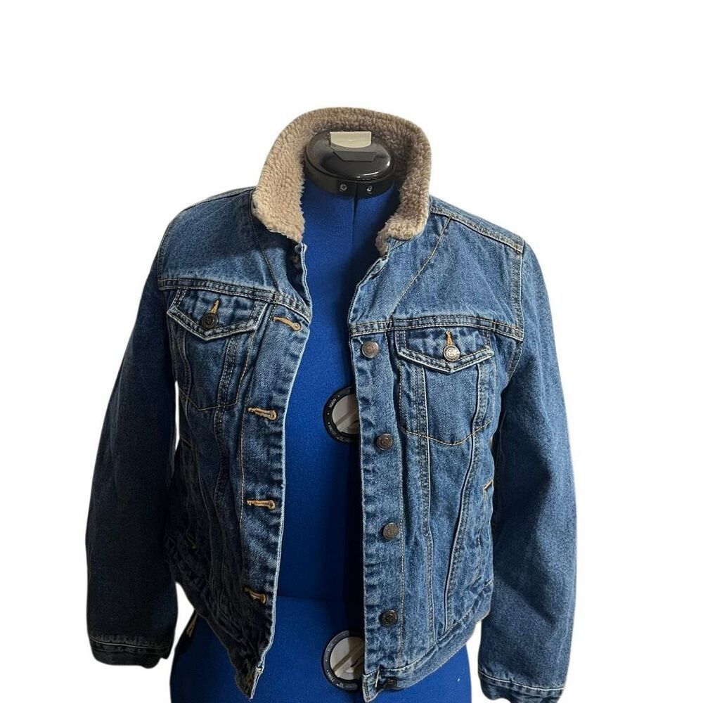 C E SCHMIDT Womens Denim Trucker Sherpa Lined Jacket Blue Size Medium Outerwear